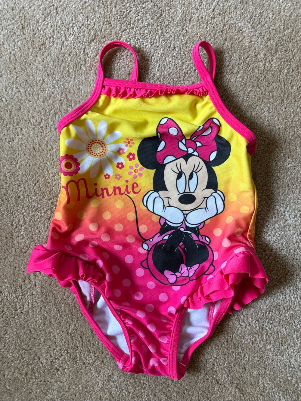 Disney Girls' Minnie Mouse Hot Pink and Yellow One-Piece Swimsuit